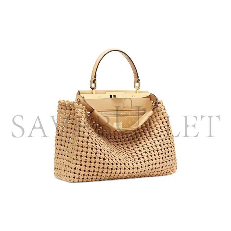 FENDI PEEKABOO BAG WOVEN NAPPA LEATHER REGULAR BROWN 8BN290ABHYF1BA4 (33*26*12cm)
